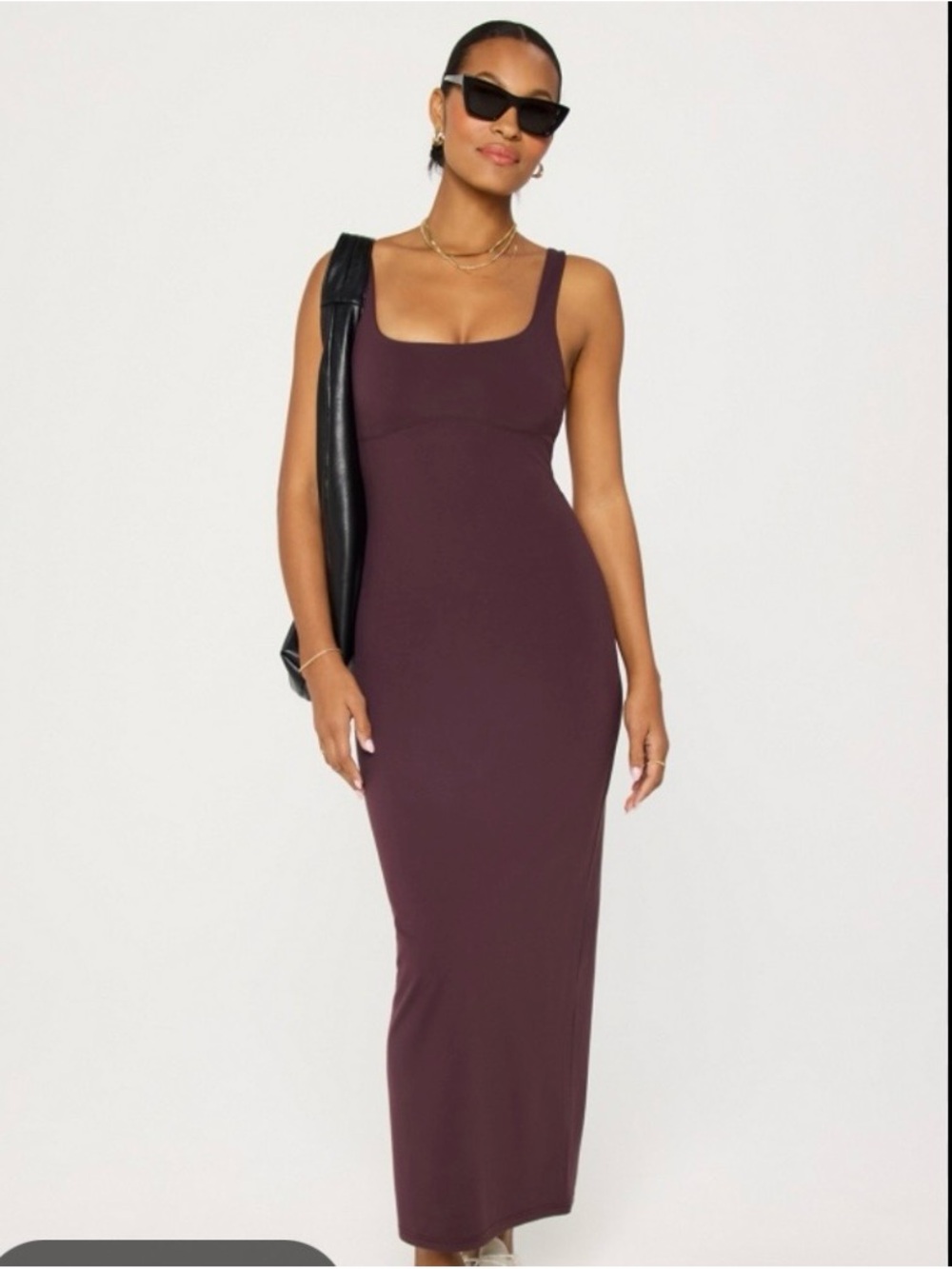Fabletics Sculpting Square-Neck Maxi Dress in Plum